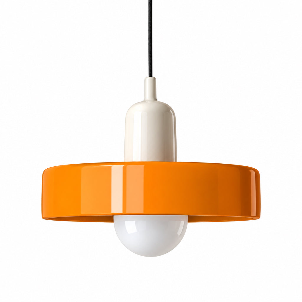Suspension Eira en verre cannelé, vue frontale en coloris orange