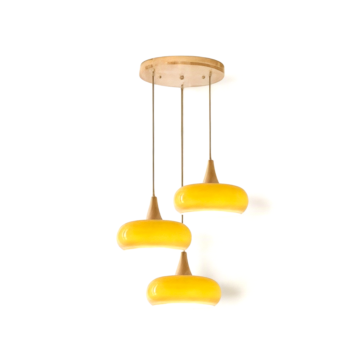 Suspension Design en Bois Luma, 3 lampes en cercle, orange