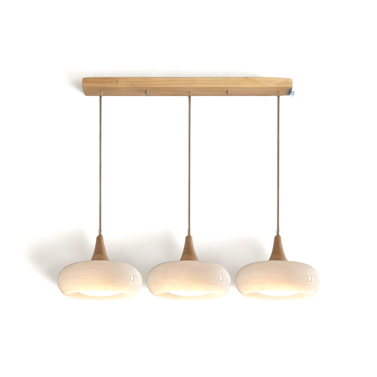 Suspension Design en Bois Luma, 3 lampes en ligne, blanc