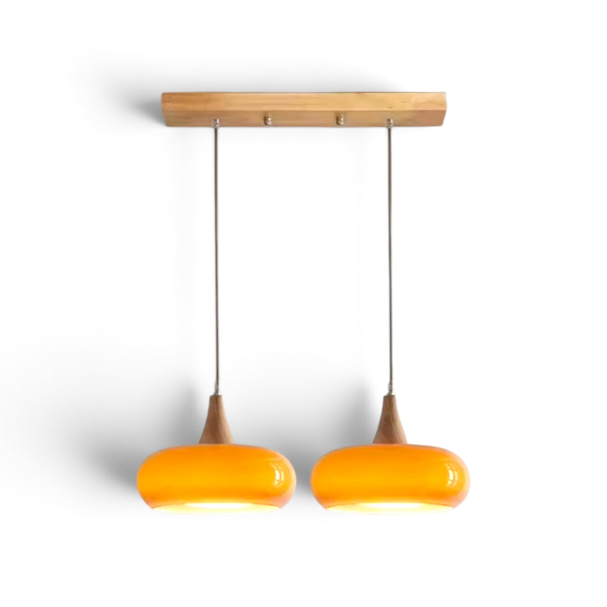 Suspension Design en Bois Luma, 2 lampes, orange
