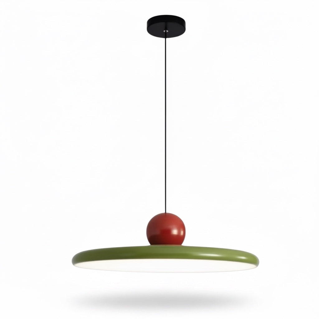 Suspension LED ronde Tova verte, vue de face