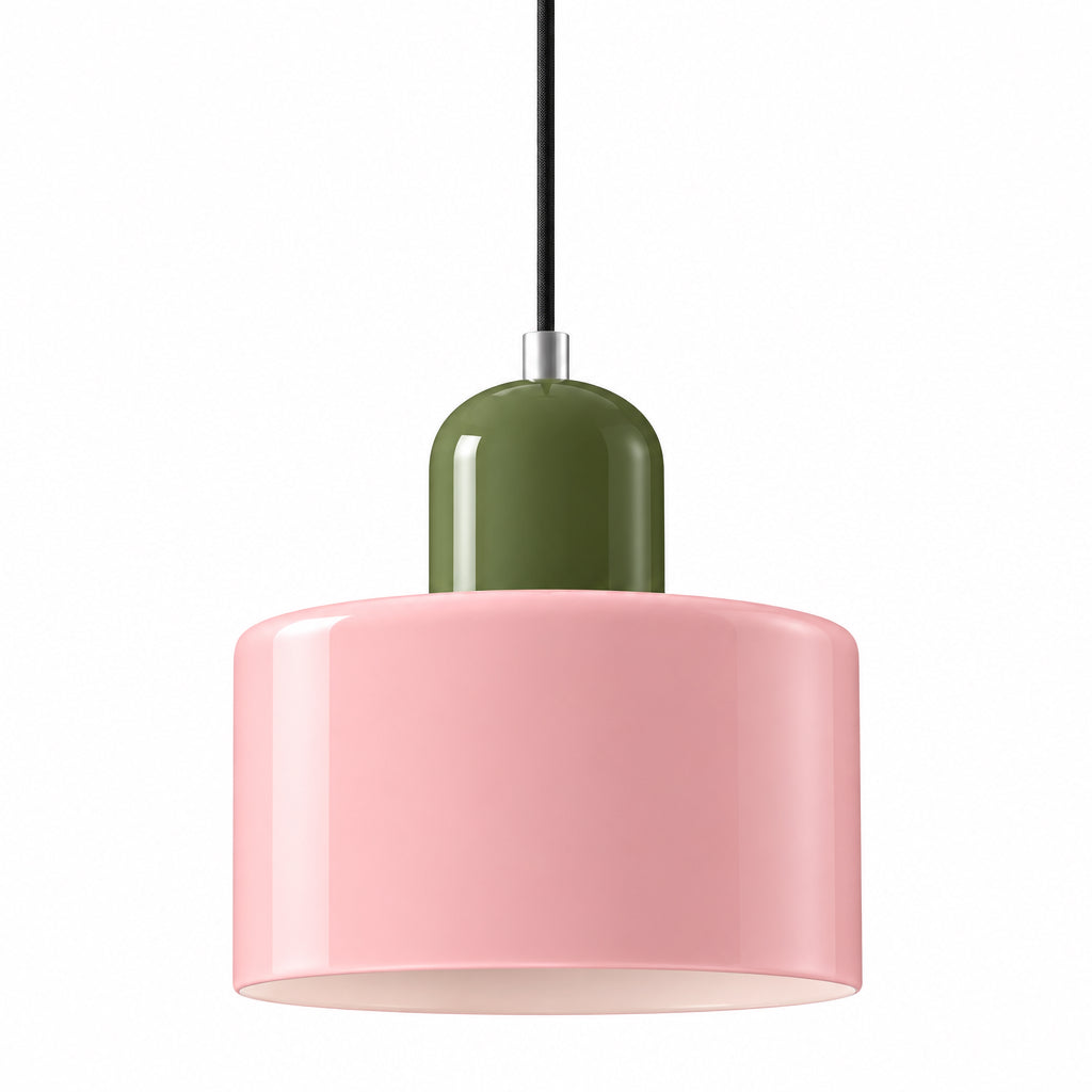 Suspension Mira vert et rose avec abat-jour en verre coloré