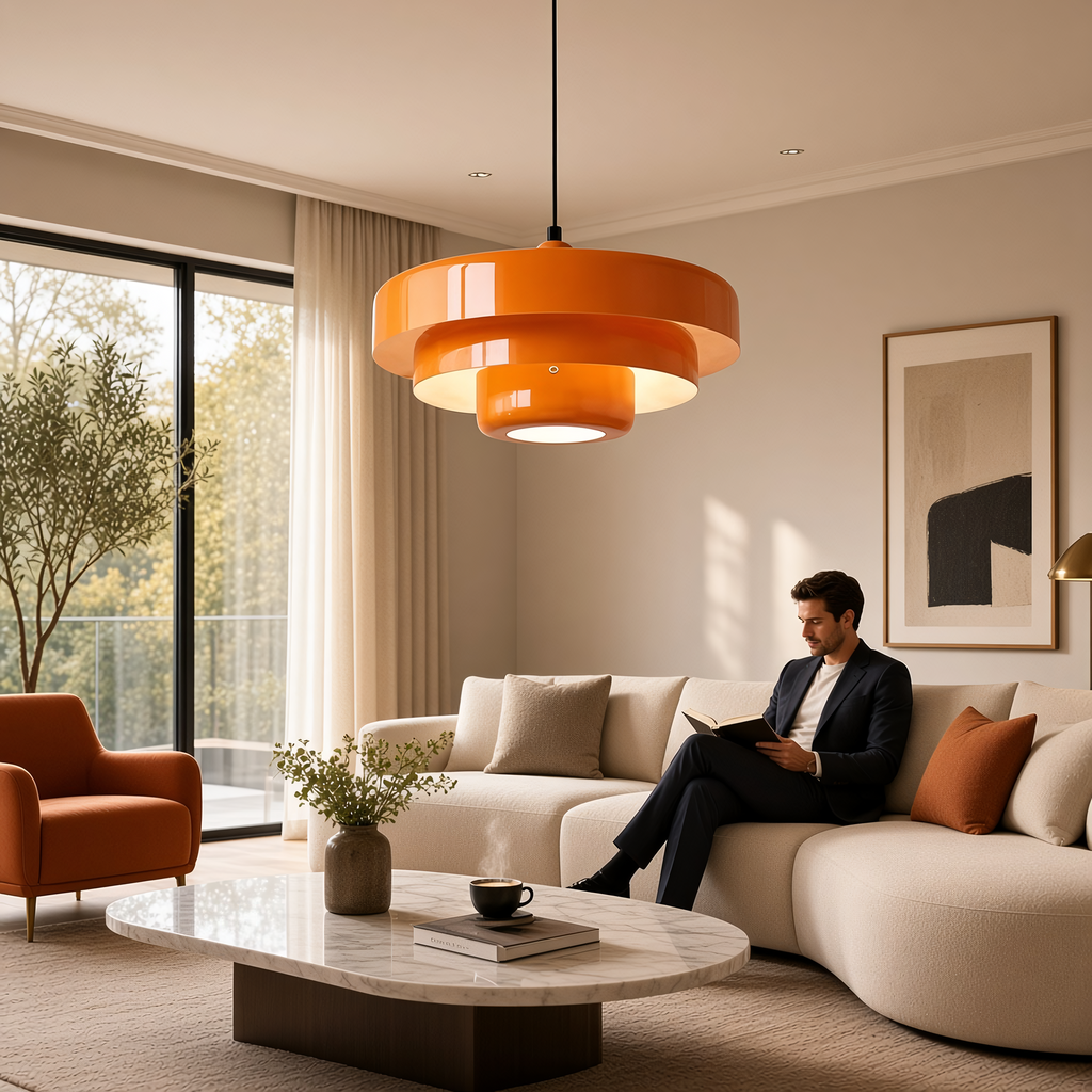 Suspension Noma orange dans un salon