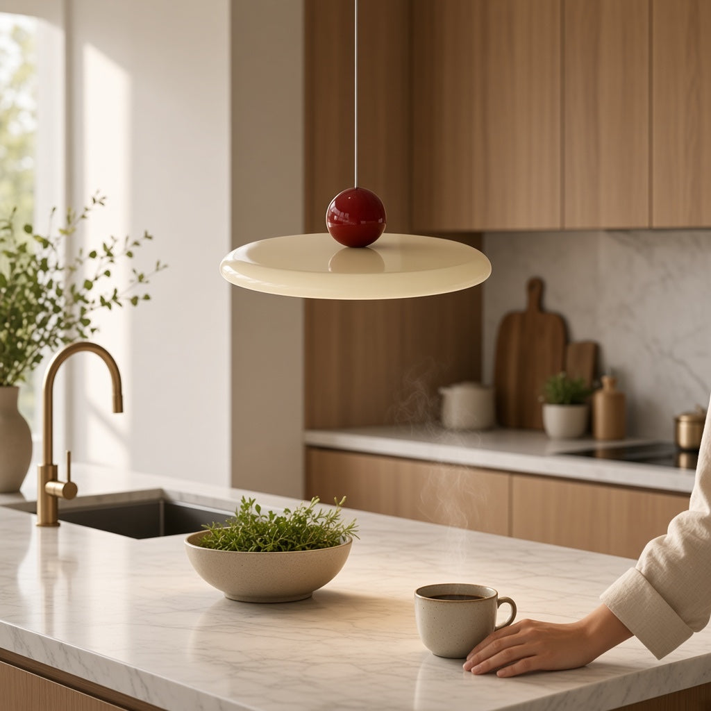 Suspension Tova beige dans une cuisine contemporaine